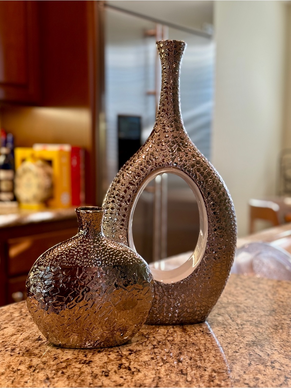 Metallic Bronze Decorative Ceramic Vases Set - Elegant Home Accents - Picture 2 of 9